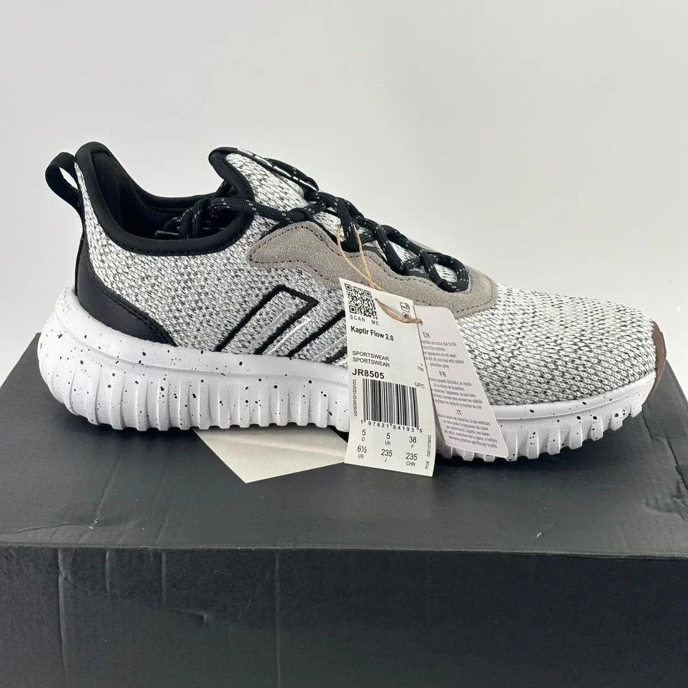 Adidas Kaptir Flow 2.0 Women 6.5 White Black Knit Cloudfoam JR8505 NIB Running